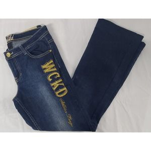 Wckd Jeans Gold Embroidered Denim Y2k Womens Size 9 Straight Cut Stretch Comfort